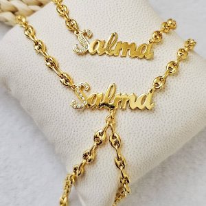 collier bracelet bague parure personnalisé prénom arabe francais amazigh chaine graine de café grain de cafe or argent 925 inoxydable cadeau femme homme