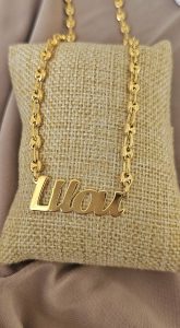 collier personnalisé prénom arabe francais amazigh chaine graine de café grain de cafe or argent 925 inoxydable cadeau femme homme