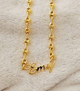 collier personnalisé prénom arabe francais amazigh chaine graine de café grain de cafe or argent 925 inoxydable cadeau femme homme