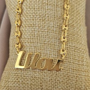 collier personnalisé prénom arabe francais amazigh chaine graine de café grain de cafe or argent 925 inoxydable cadeau femme homme