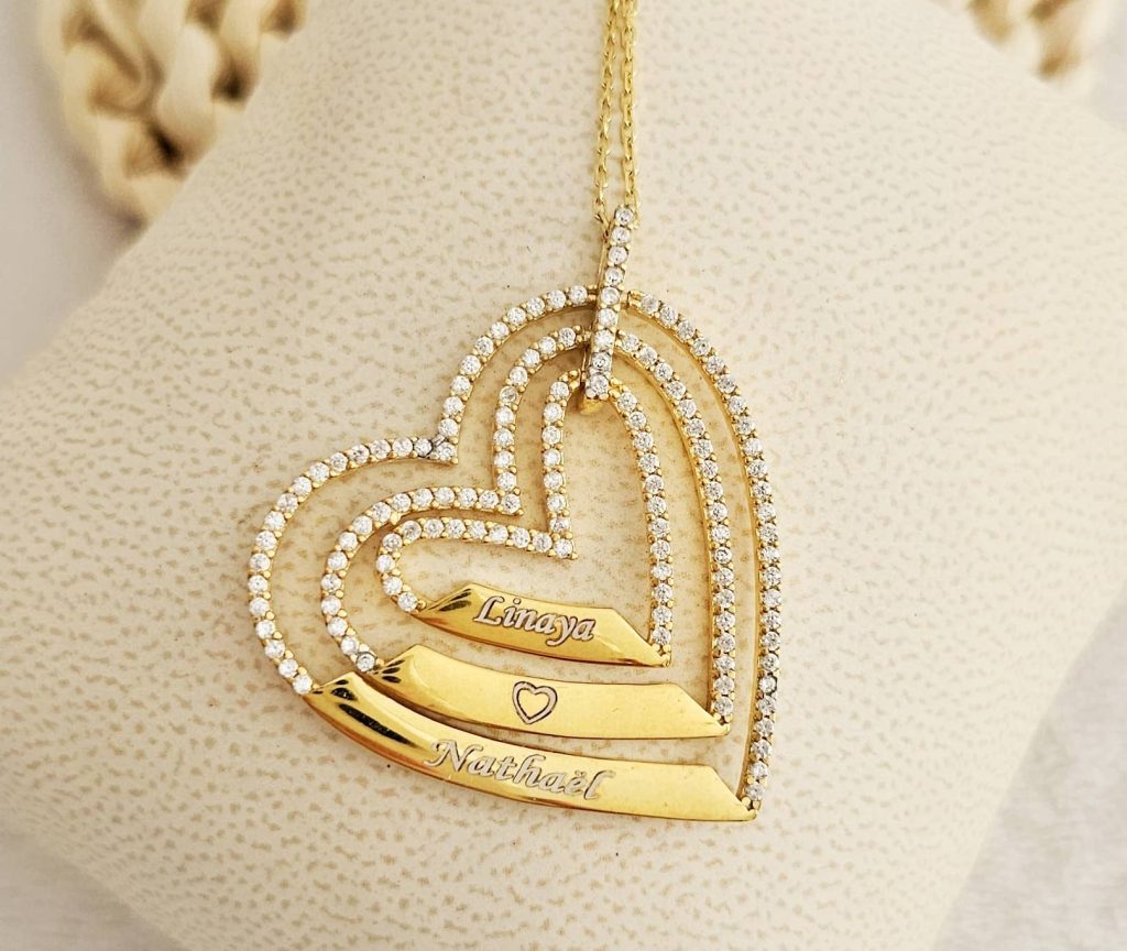 Collier 3 cœurs strass personnalisés