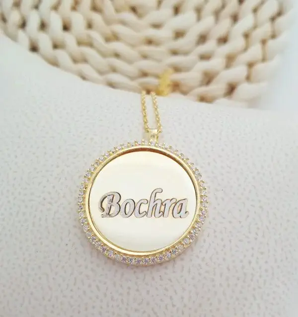 Collier prénom médaillon miroir personnalisé