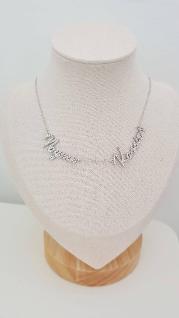 Collier strass cursive 2 prénoms personnalisés femme