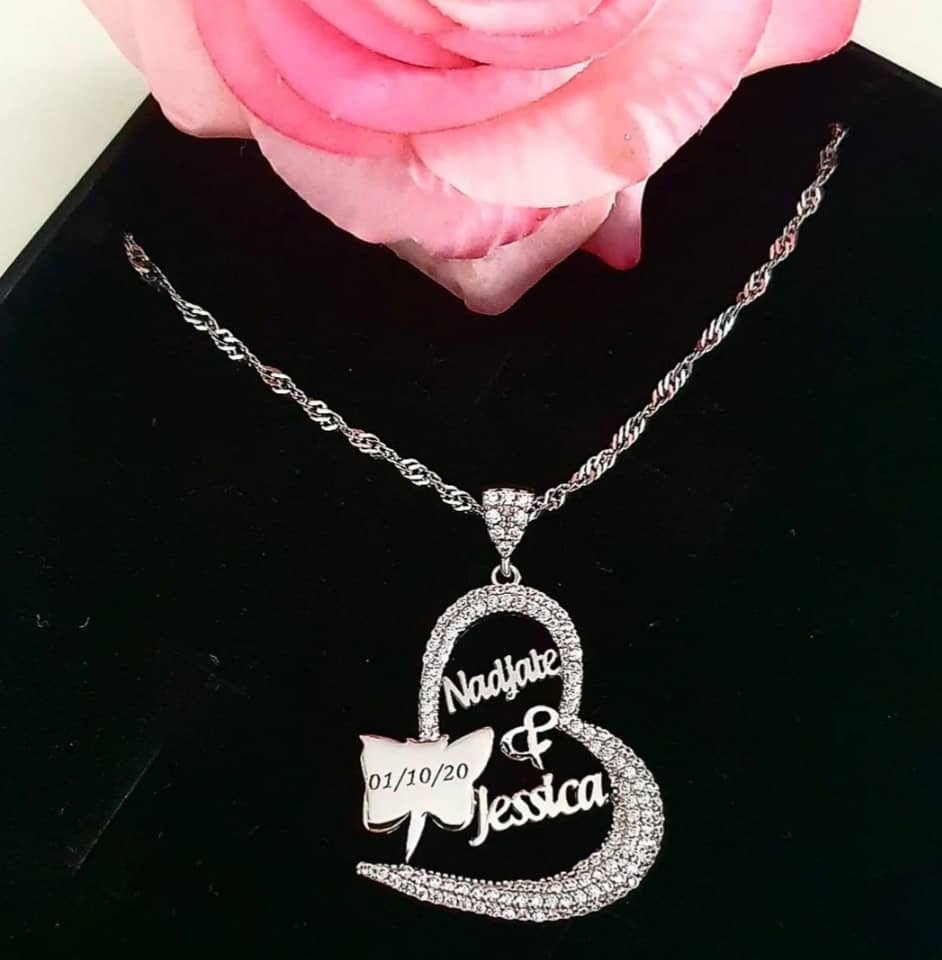 Collier coeur strass personnalisé