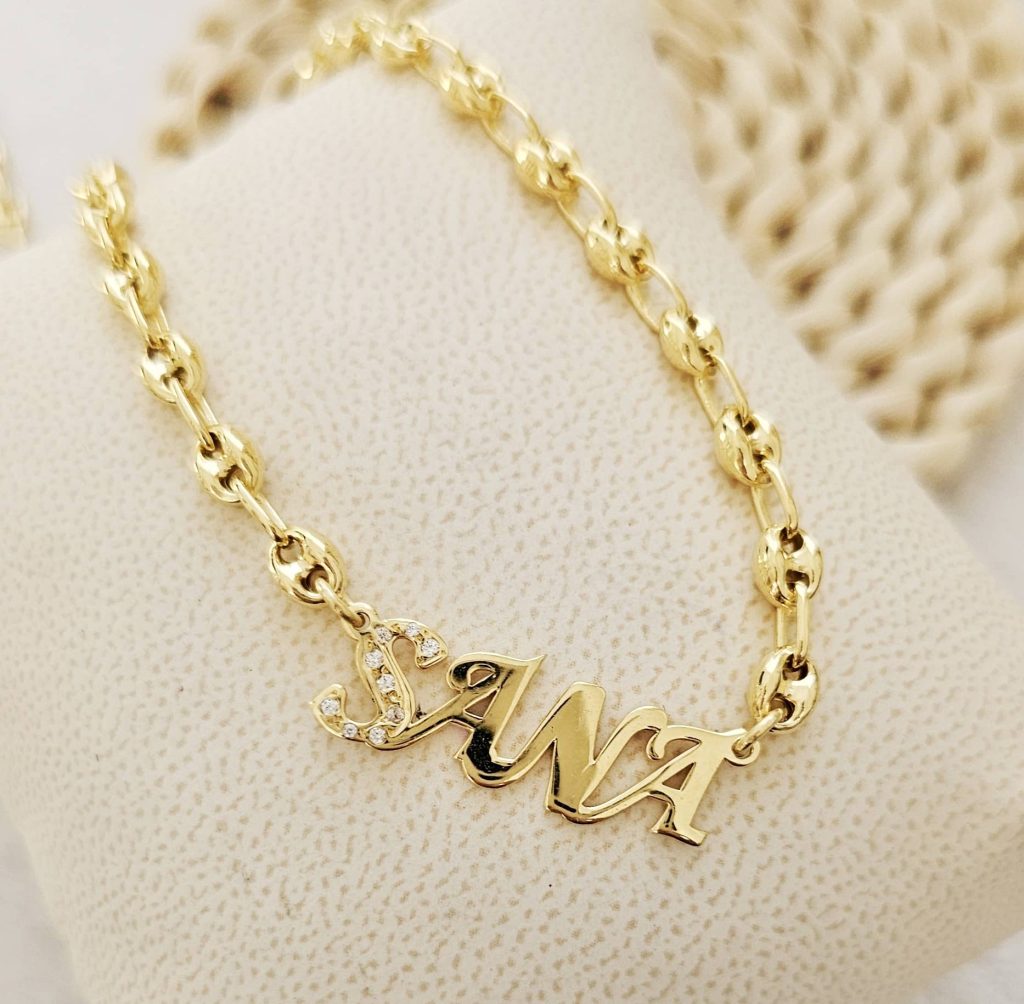 Collier grain de café Prénom Arabe Français ou Amazigh 1ère Lettre Strass