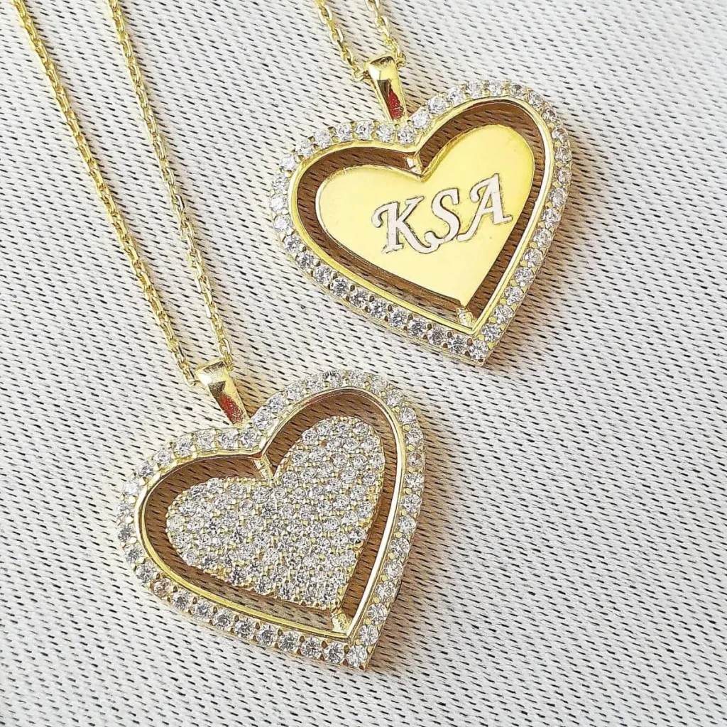 Collier prénom personnalisé cœur femme et fille en argent 925 et plaqué or 22 carats