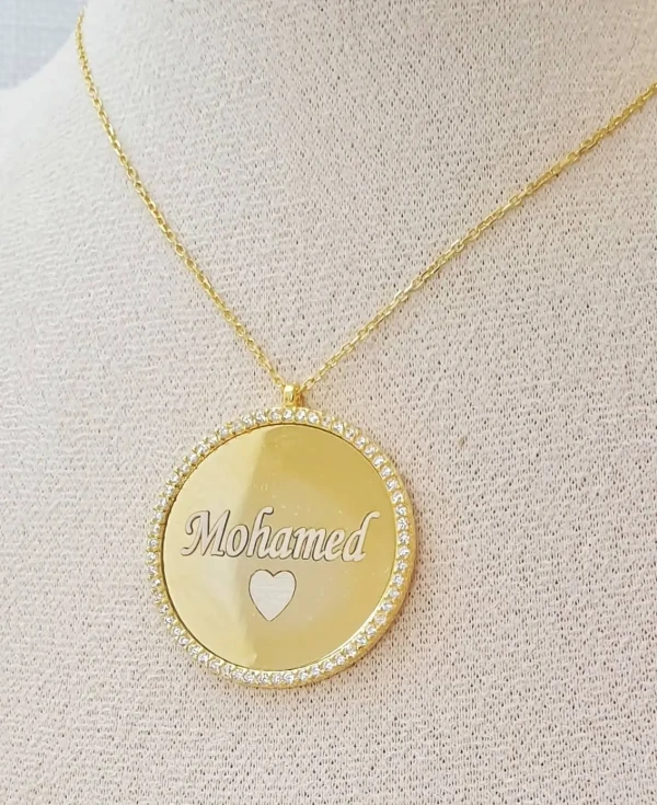 Collier prénom personnalisé médaillon en argent 925 et plaqué or 22 carats, bijou élégant